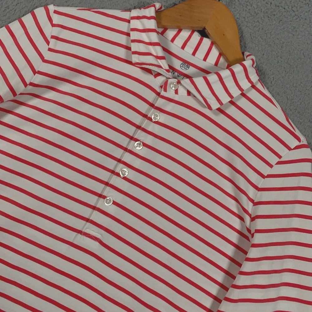 Renwick Polo Top Women's Large L Red White Striped Pima Cotton 3/4 Sleeve Golf
